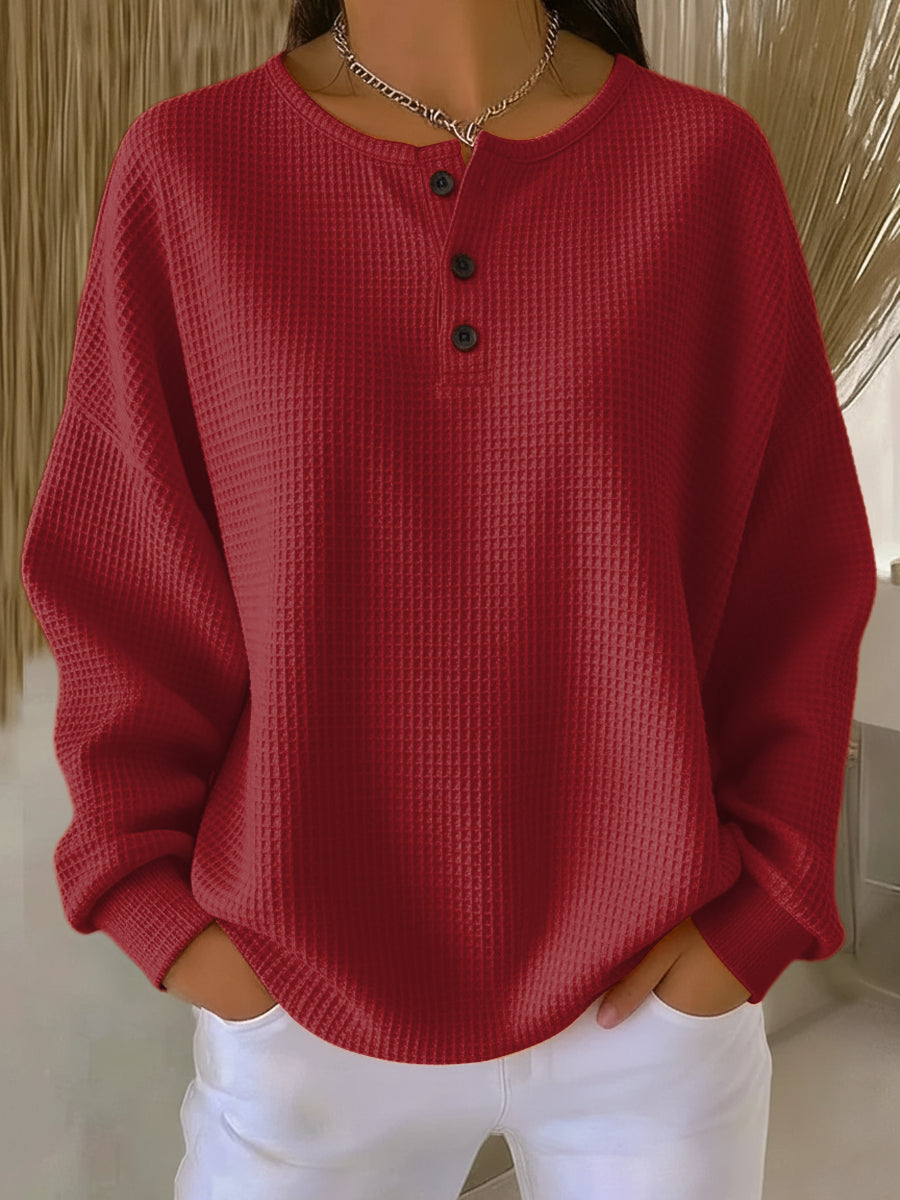 Mirabel™ | Pohodlný waffle henley svetr