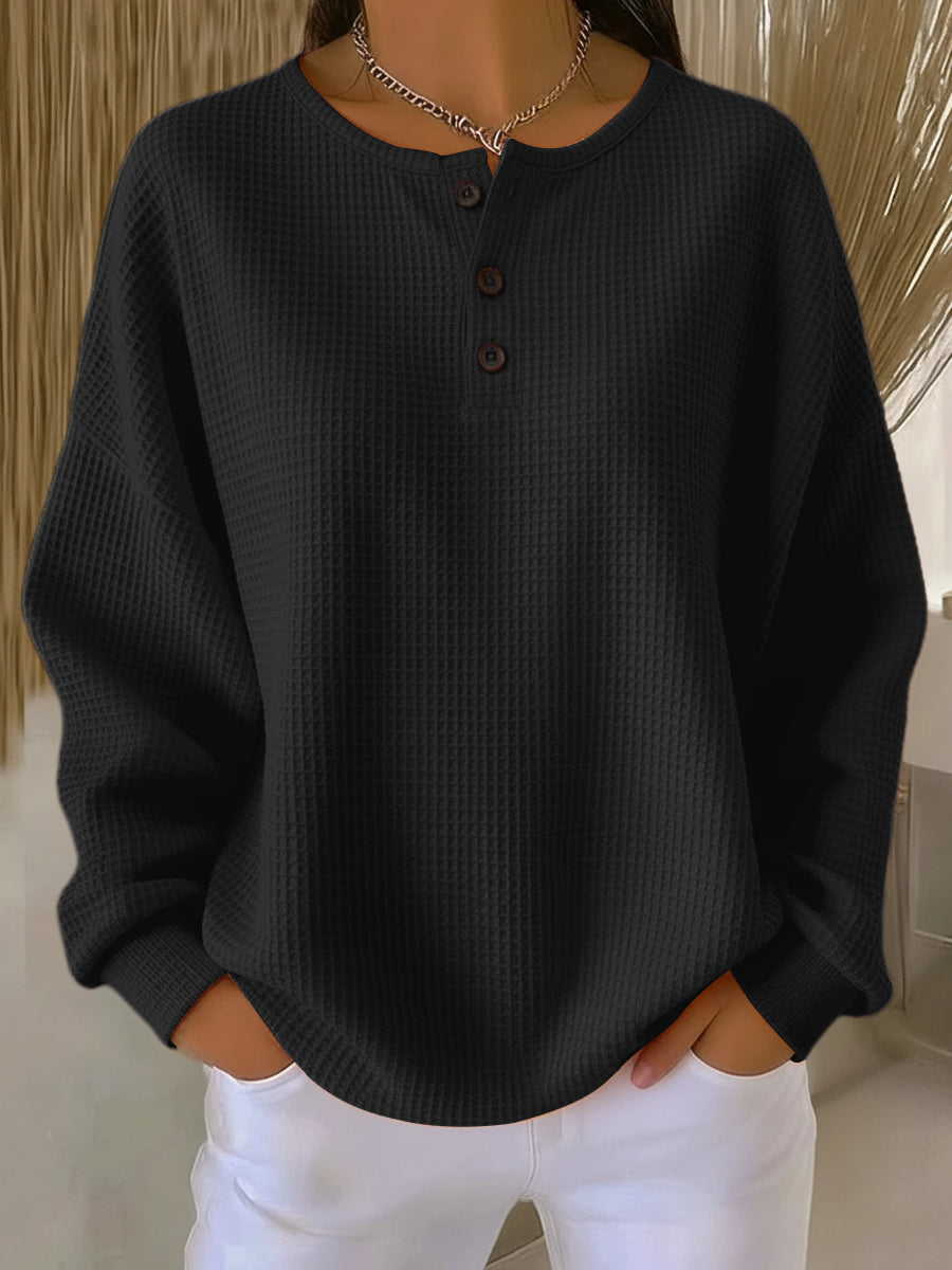 Mirabel™ | Pohodlný waffle henley svetr