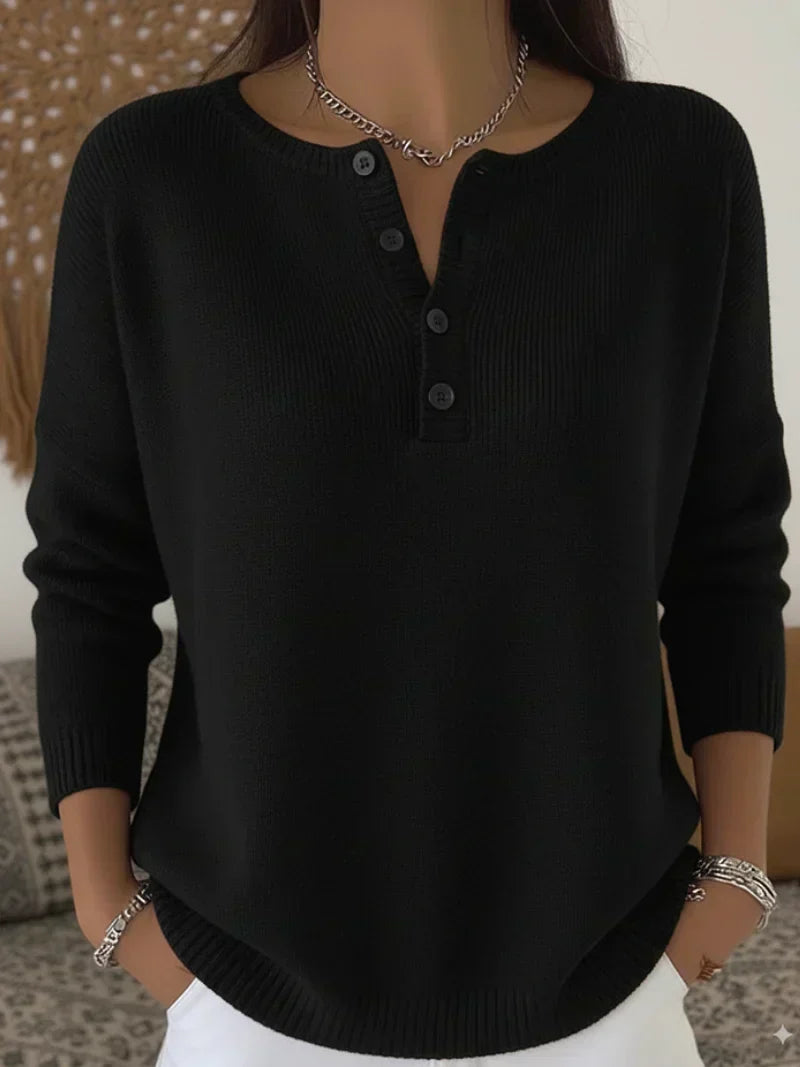 Helena™ | Pletený svetr s knoflíky Henley