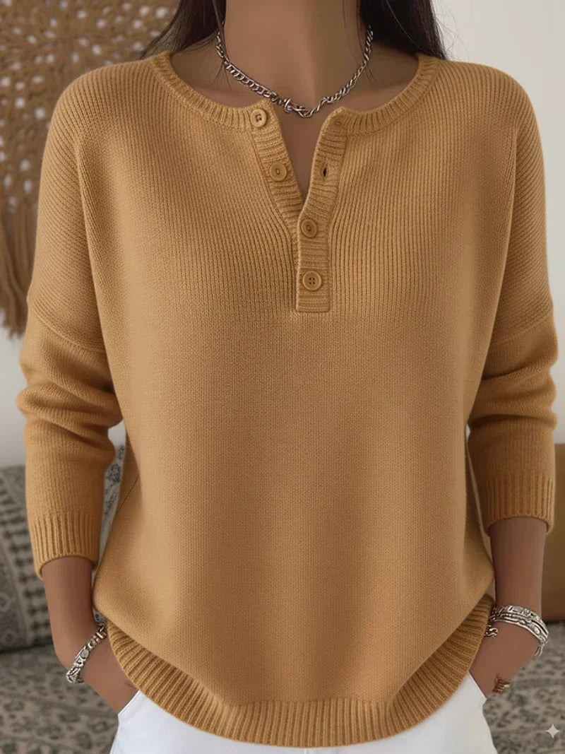 Helena™ | Pletený svetr s knoflíky Henley