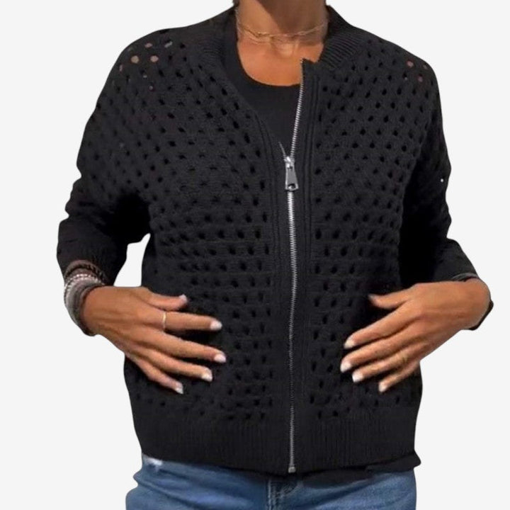 Dámský dlouhý rukáv cardigan s perforací