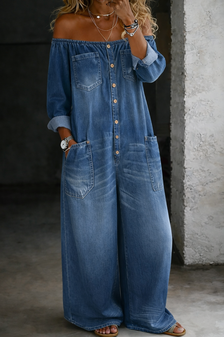 MARCO & BIANCA MILANO | ELENA OVERAL Z DENIMU S ODKRYTÝMI RAMENY PRO ŽENY