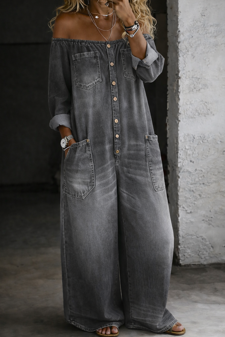 MARCO & BIANCA MILANO | ELENA OVERAL Z DENIMU S ODKRYTÝMI RAMENY PRO ŽENY