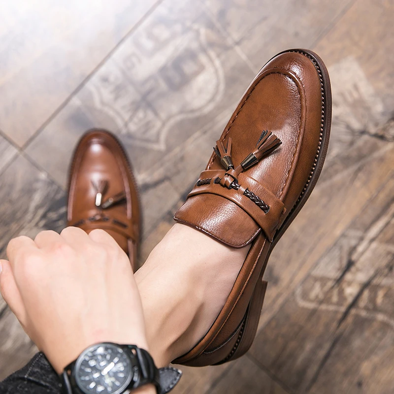 Leren Loafers s třásněmi