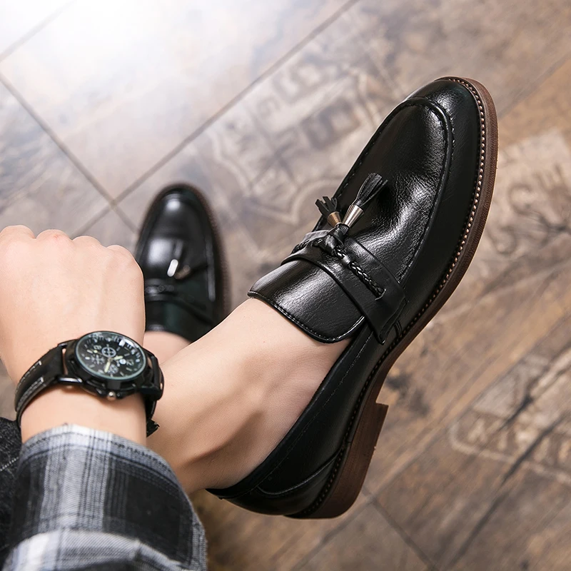 Leren Loafers s třásněmi