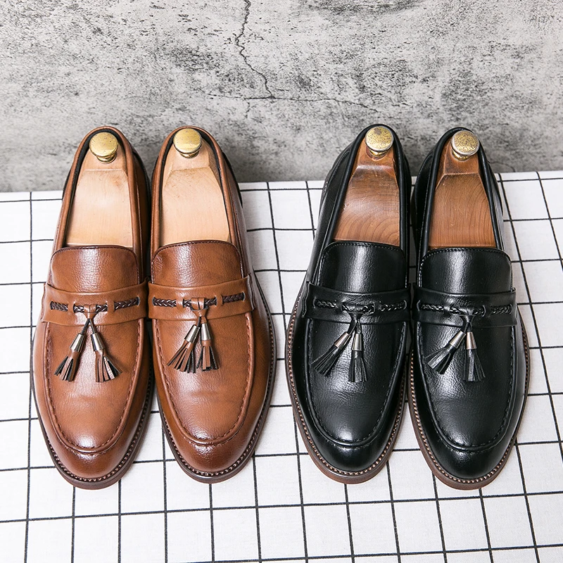 Leren Loafers s třásněmi