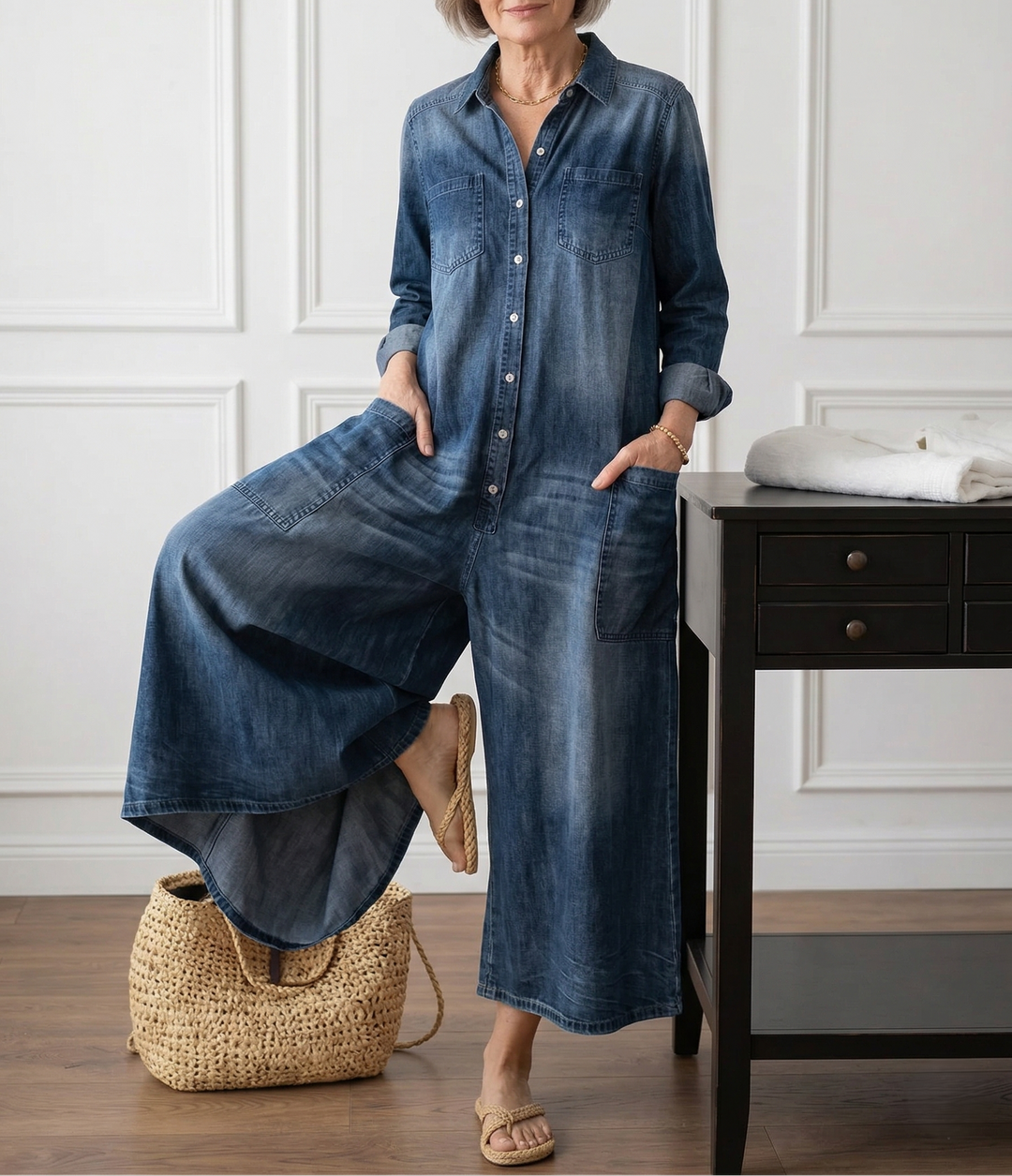 MARCO & BIANCA MILANO | DIANA OVERAL VINTAGE DENIM S KNOFLÍKY PRO ŽENY