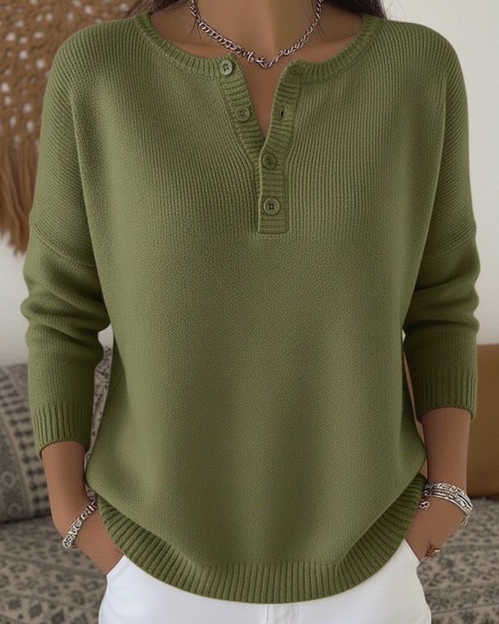 Helena™ | Pletený svetr s knoflíky Henley
