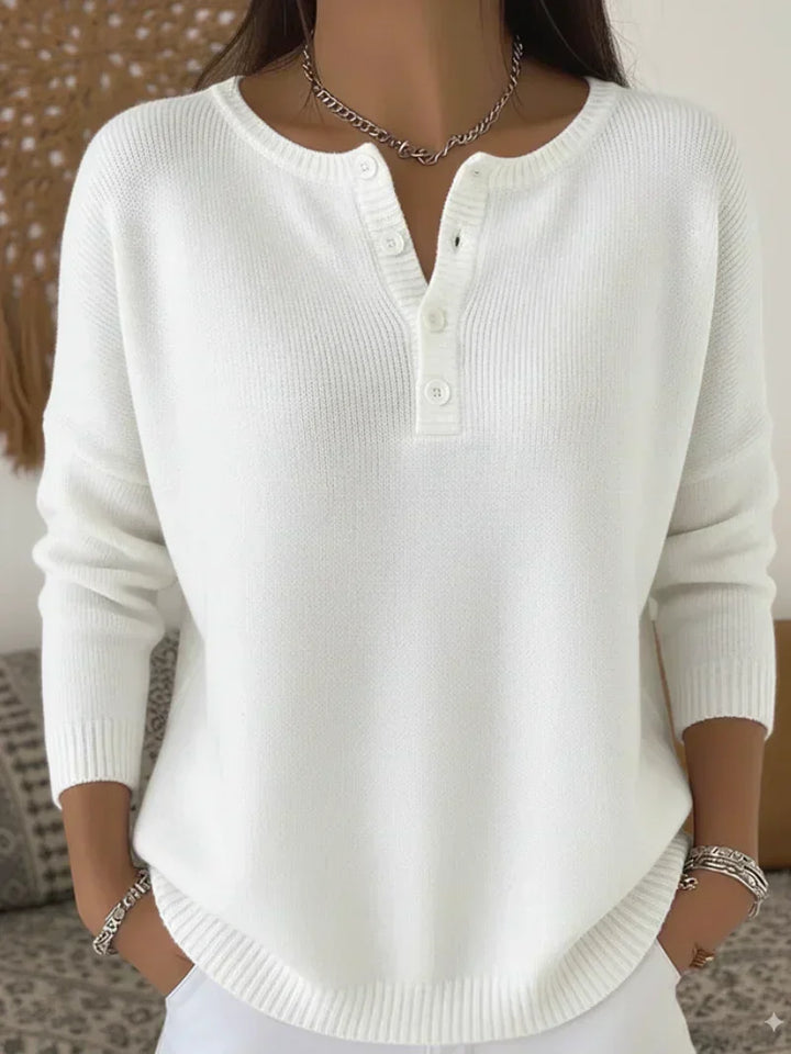 Helena™ | Pletený svetr s knoflíky Henley