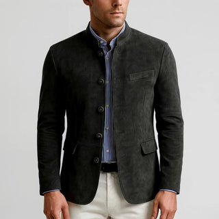 Blazer in camoscio con collo alla cinese