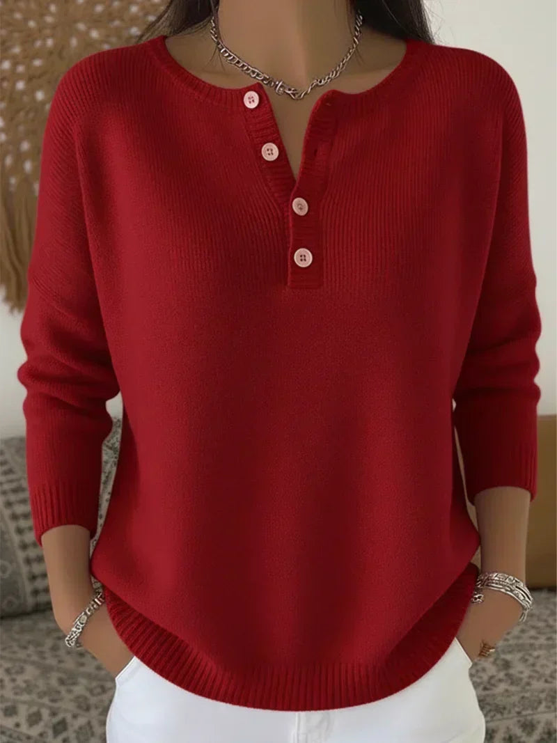 Helena™ | Pletený svetr s knoflíky Henley