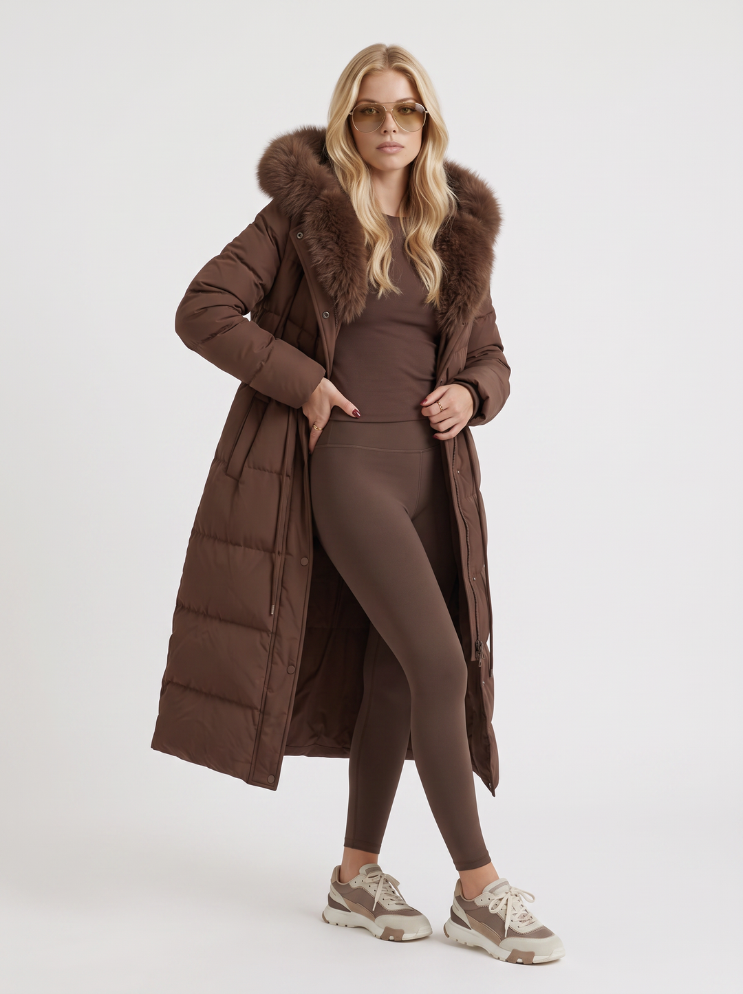 Elise Puffer Coat - Hnědá