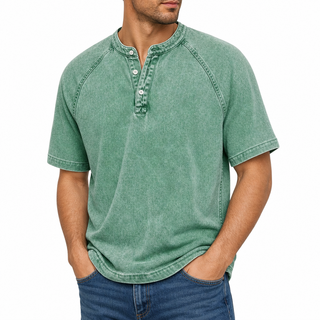 Enzo — Henley Vintage z praného bavlny
