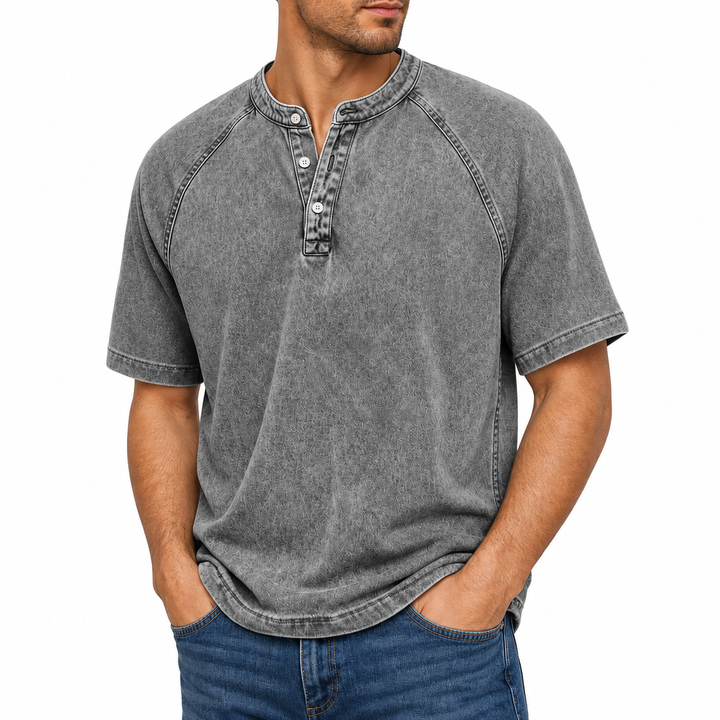 Enzo — Henley Vintage z praného bavlny