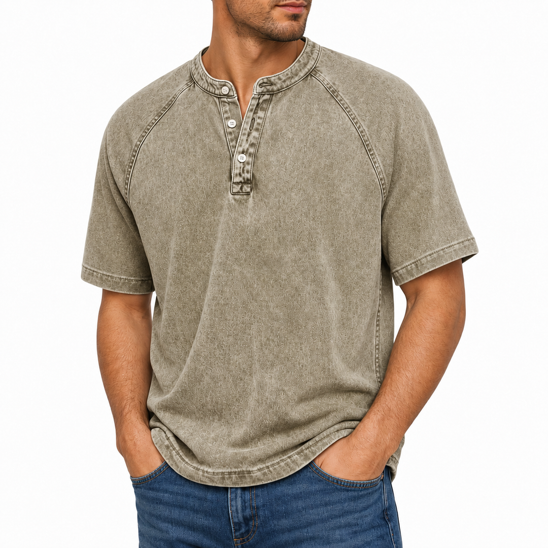 Enzo — Henley Vintage z praného bavlny