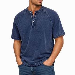 Enzo — Henley Vintage z praného bavlny