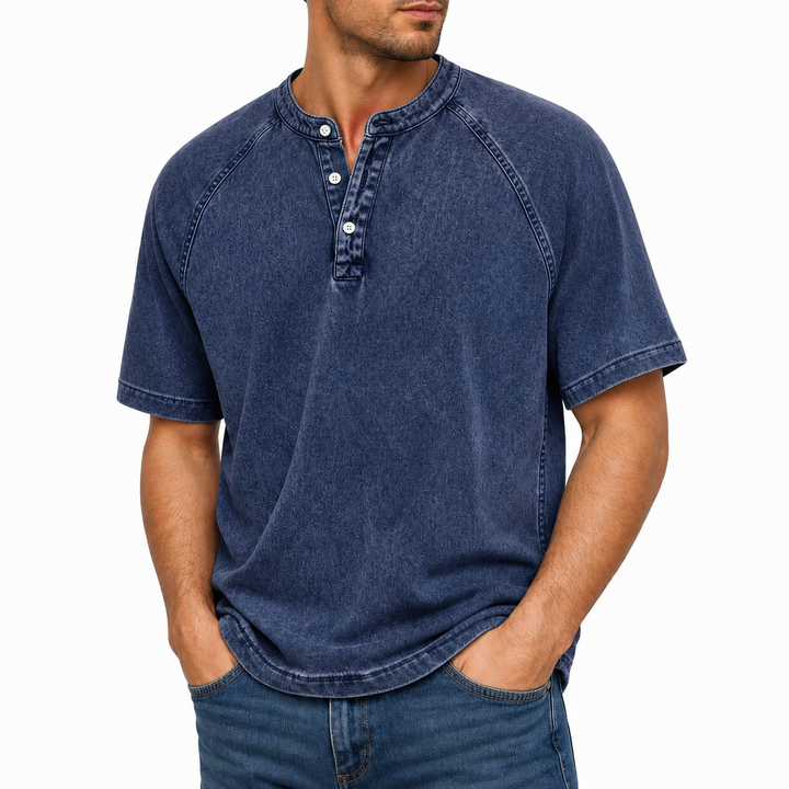 Enzo — Henley Vintage z praného bavlny