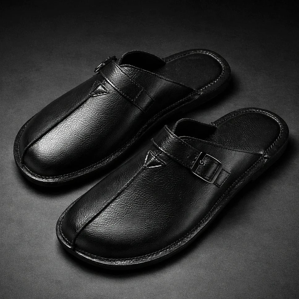 Mule z měkké kůže s přezkou – Řemeslný středomořský styl