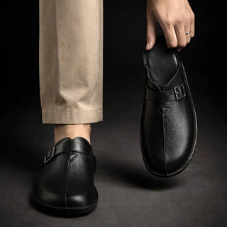 Mule z měkké kůže s přezkou – Řemeslný středomořský styl
